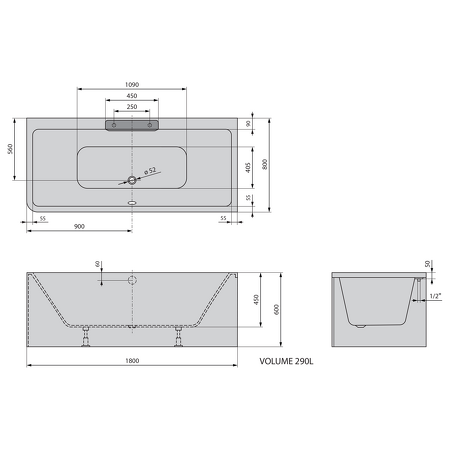 CASCATA R MONOLITH obdélníková vana 180x80x60cm, kaskáda černá