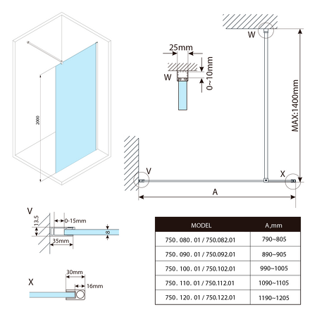 SPITZA sprchová zástěna WALK-IN, 900mm, matné sklo