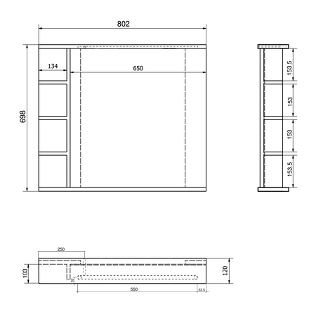 KORIN STRIP zrcadlo s LED osvětlením a policemi 80x70x12cm