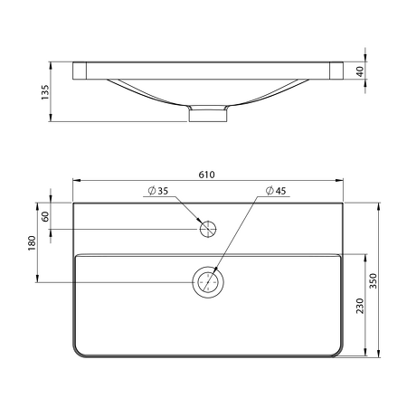SEN nábytkové umyvadlo, litý mramor, 61x35cm, bílá