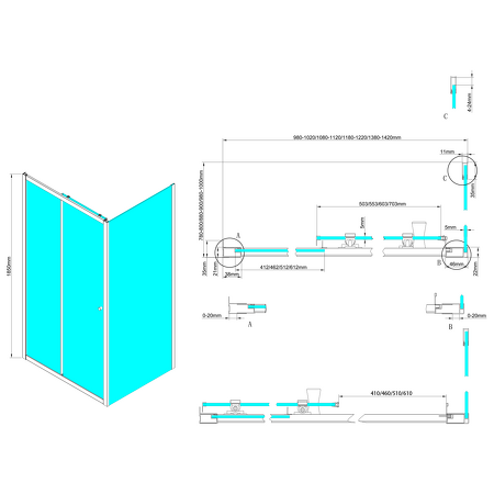 UGGA boční stěna, 800mm, sklo Brick, bílá