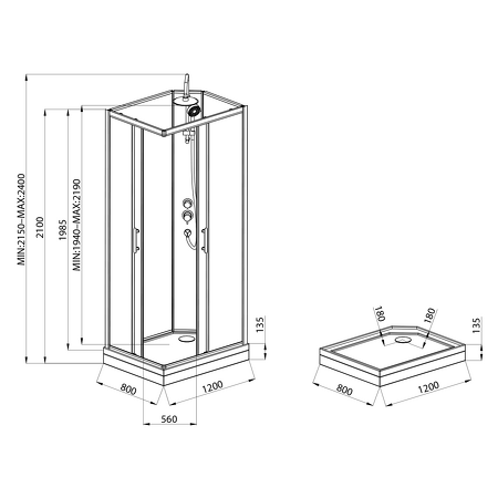 GRANVIK obdélníkový sprchový box 800x1200x2180mm, čiré sklo