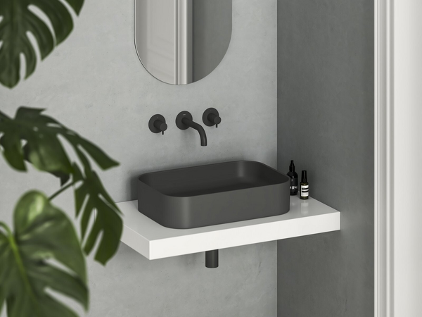 Umyvadlo Ceramic Slim R 55, bez otvoru pro baterii, bez přepadu, antracit