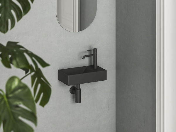 Umývátko Veda Wall 40 P, s otvorem pro baterii, bez přepadu, černá matná