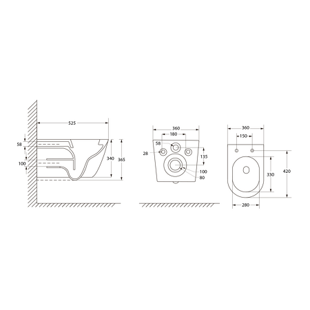 DENICA závěsná WC mísa, Vortex Rimless, 36x52cm, bílá
