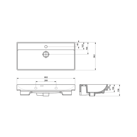 PARLA keramické umyvadlo 80x38cm, bílá