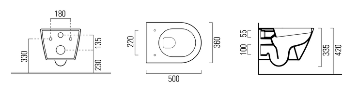 NORM závěsná WC mísa, GeniusFlush, 36x50cm, bílá ExtraGlaze