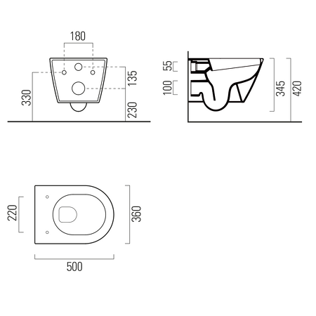 KUBE X závěsná WC mísa, GeniusFlush, 36x50cm, bílá dual-mat