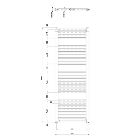 DIRECT otopné těleso s bočním připojením 450x1320mm, černá mat