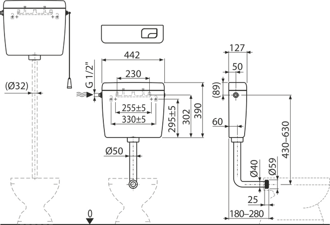 WC nádržka UNI DUAL univerzální, bílá