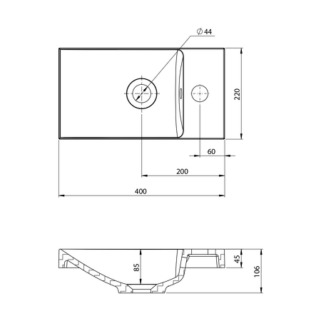 AGOS betonové umývátko 40x22cm, levé/pravé, žlutá pololesk