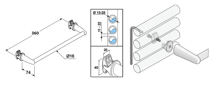 Sušák ručníků na otopná tělesa 36cm rovný, černá mat