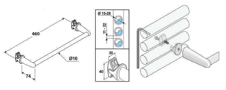 Sušák ručníků na otopná tělesa 46cm rovný, černá mat