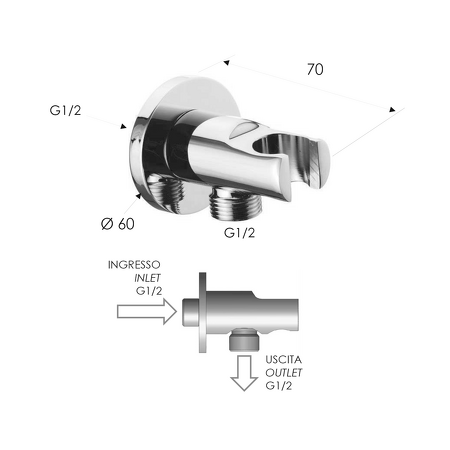 Držák sprchy kulatý, pevný, s vyústěním, zlato mat