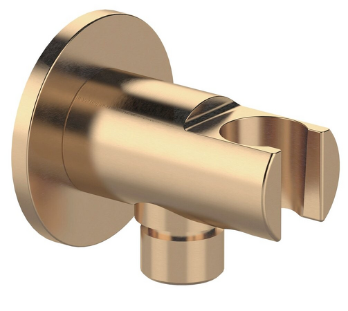 Držák sprchy kulatý, pevný, s vyústěním, zlato mat