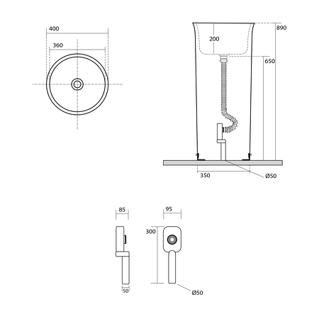 THE NEW YORKER keramické umyvadlo volně stojící, 40x89x40cm, bílá