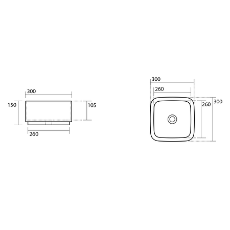 HAKO keramické umyvadlo na desku 30x30cm, černá mat