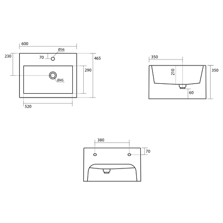KANAAL keramické umyvadlo 60x46,5cm, bílá