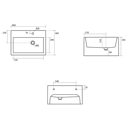 KANAAL keramické umyvadlo 80x46,5cm, bílá