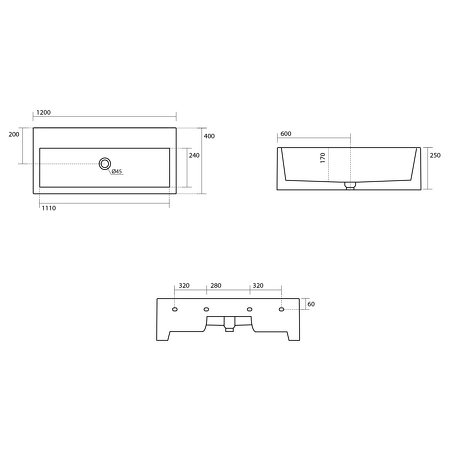 KANAAL keramické umyvadlo 120x40cm, černá mat
