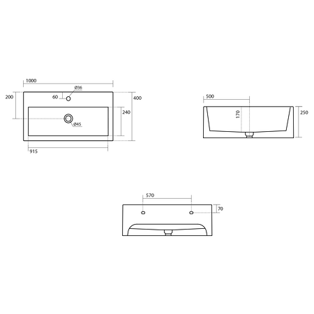 KANAAL keramické umyvadlo 100x40cm, černá mat