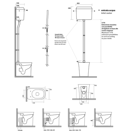 THE NEW YORKER WC mísa stojící pro vysokou nádržku, 36,5x60cm, spodní/zadní odpad, bílá
