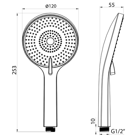 Ruční masážní sprcha, 3 režimy sprchování, silikon trysky, průměr 120mm, ABS/světlé zlato mat