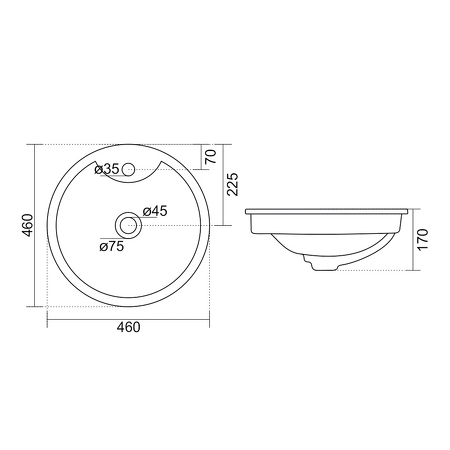 SHIPRA keramické umyvadlo zápustné, průměr 46cm, bílá