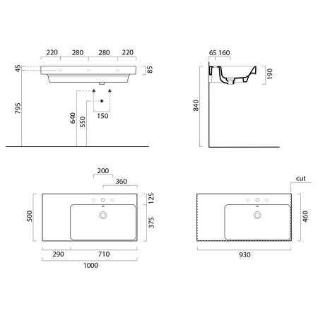 NUBES keramické umyvadlo 100x50cm, s odkládací plochou vlevo, bílá ExtraGlaze