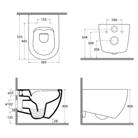INFINITY závěsná WC mísa, Rimless, 36,5x53cm, terracotta