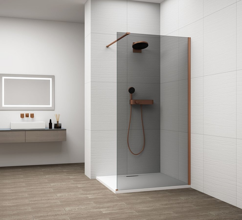 ESCA COPPER MATT jednodílná sprchová zástěna k instalaci ke stěně, kouřové sklo, 900 mm